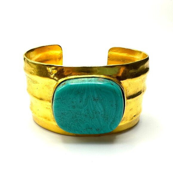 CHANEL! Vintage French Chanel Cuff with Turquoise Resin Swirl Cabochon — NWT - Picture 4 of 13